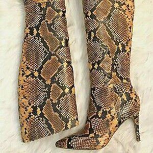 Steve Madden Knee High Tan Faux Snakeskin Boots 6.5